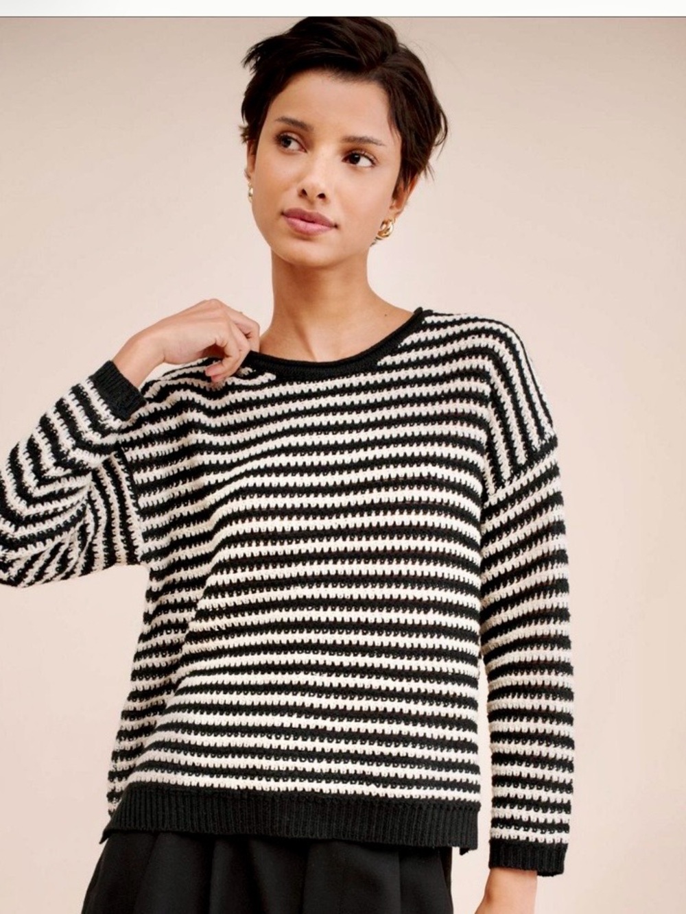 Anthropologie Black and White Striped Crewneck Sweater